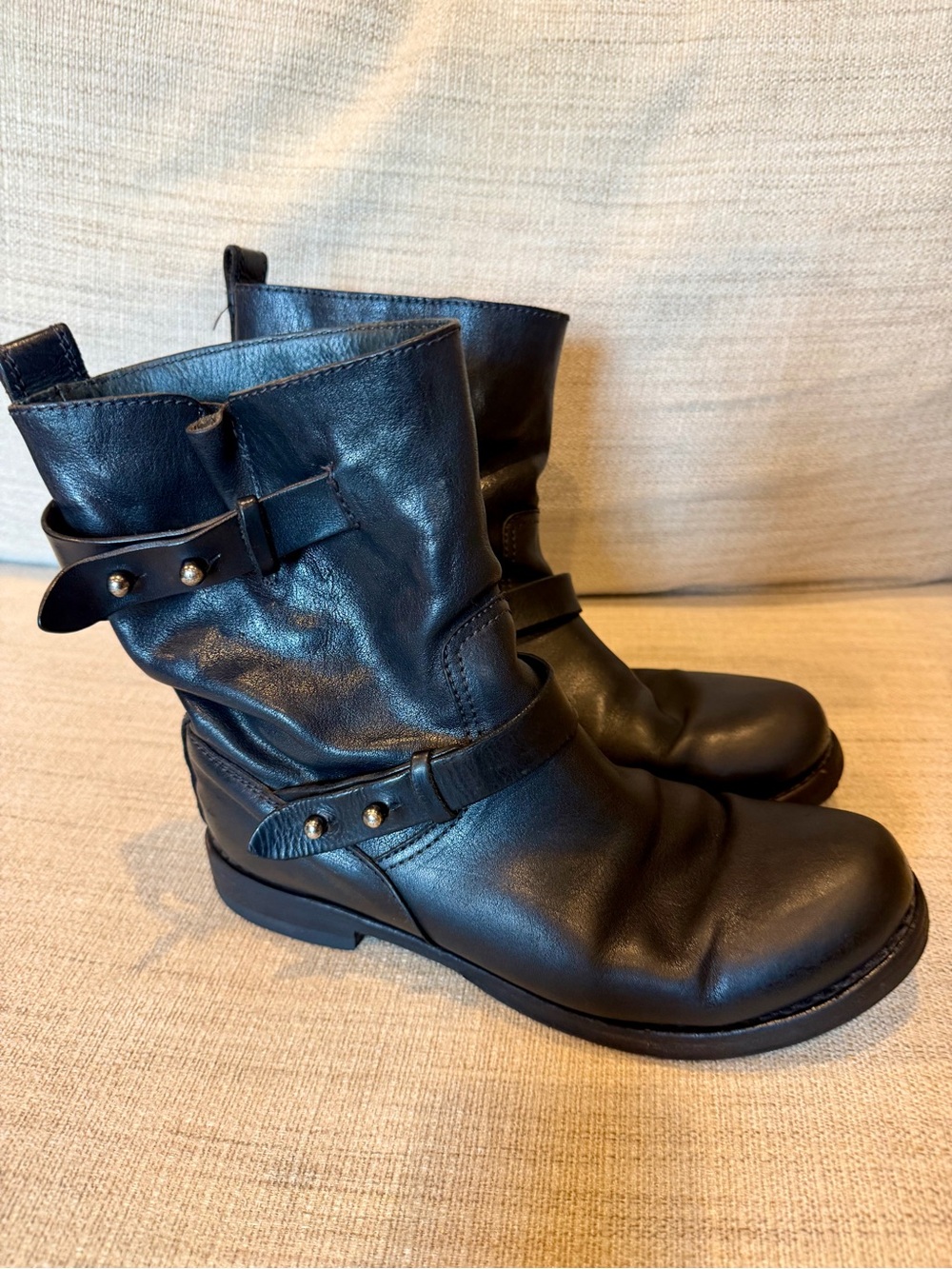 Iconic rag and bone Black Leather Pull-On Moto Boots